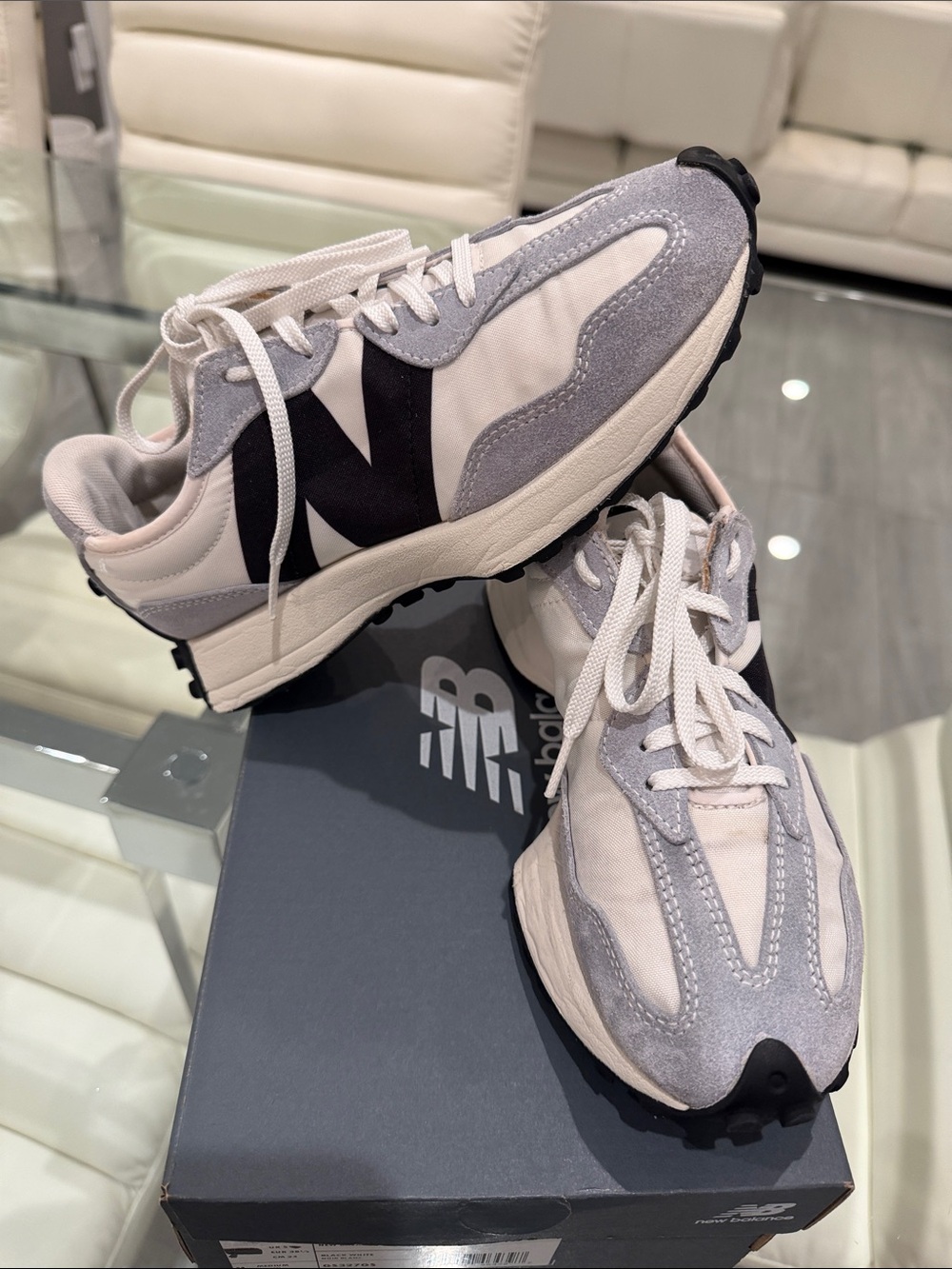 New Balance 327 Women's Sneakers in Light Gray, Cream and Black